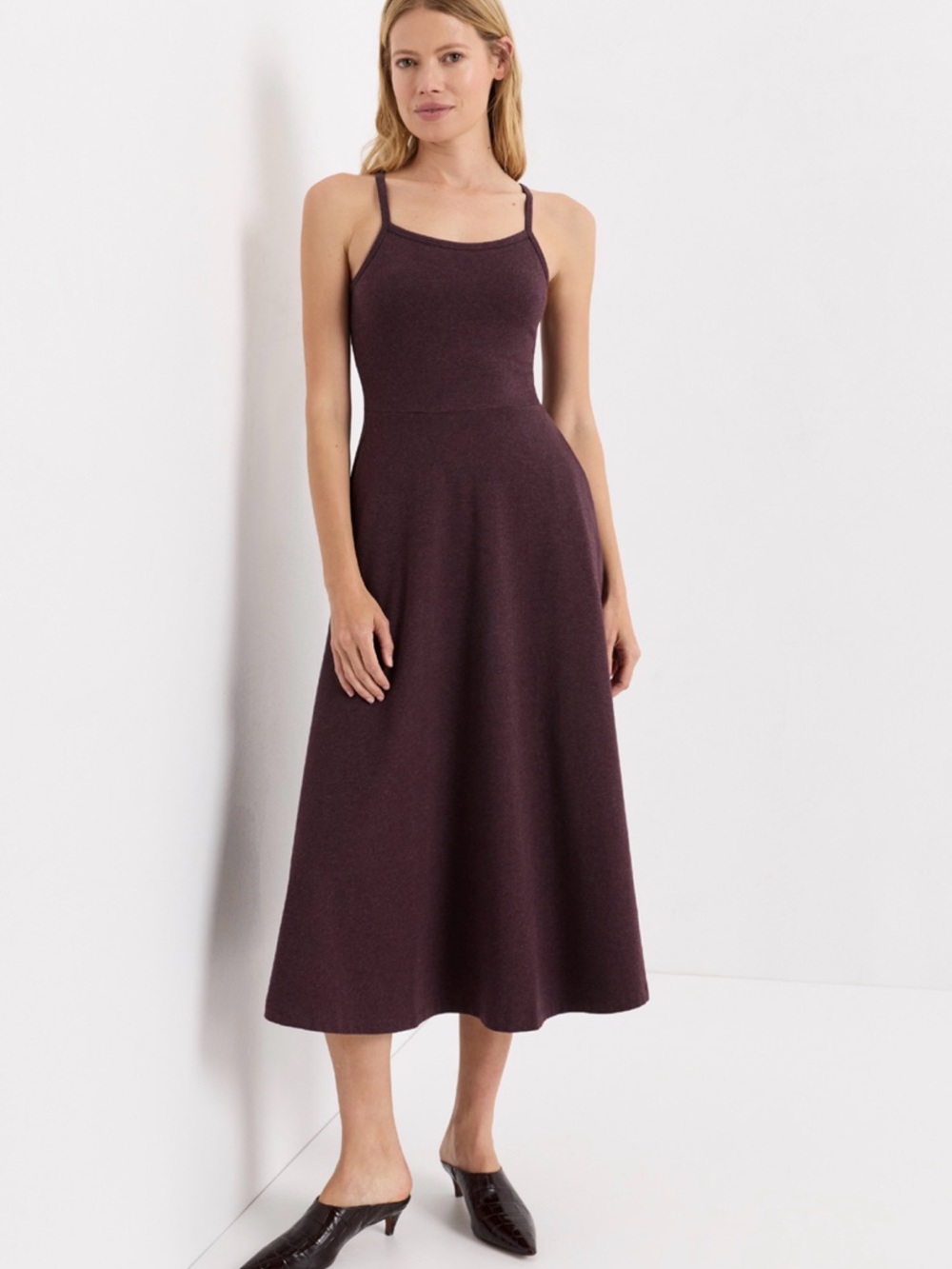 NWT Pact Organic Fit & Flare Midi Dress Heathered Plum